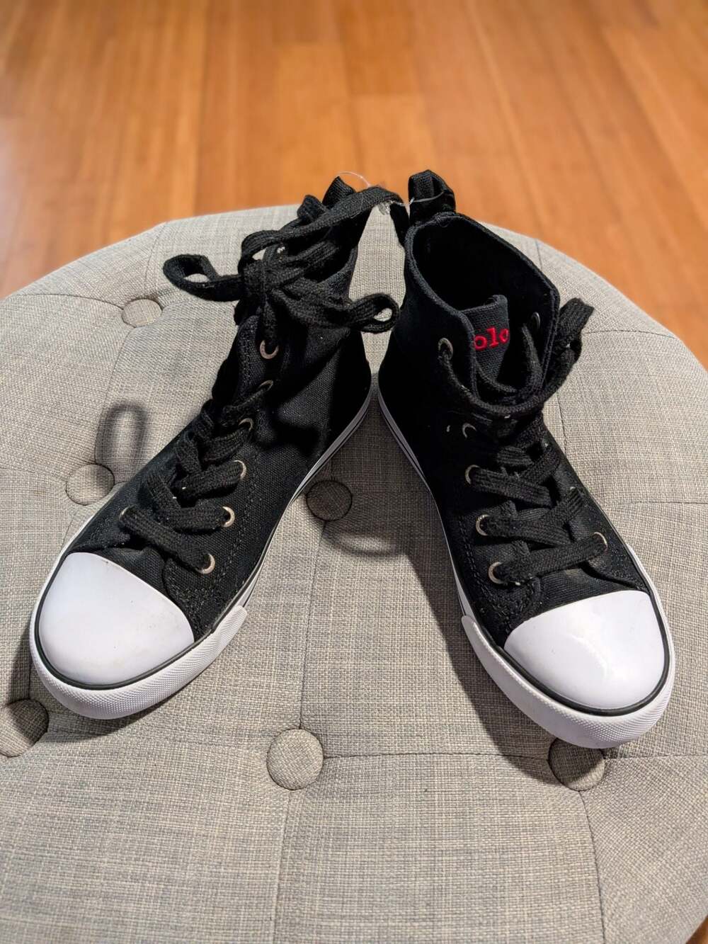 Polo Ralph Lauren Hamptyn Hi II Bear Black Canvas High Top Sneakers Kids Size 1